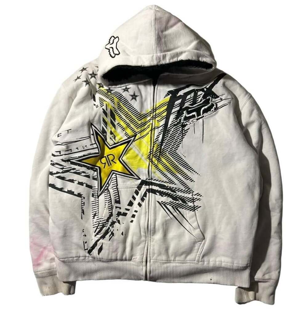 Fox Racing x Rockstar Energy Y2K Zip-Up Hoodie with Fur Lining Men’s XXL